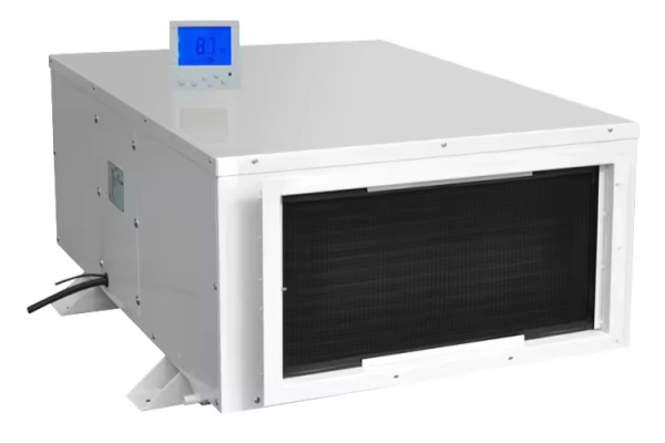 White industrial Ceiling Mounted Dehumidifier unit with digital display for greenhouse humidity control