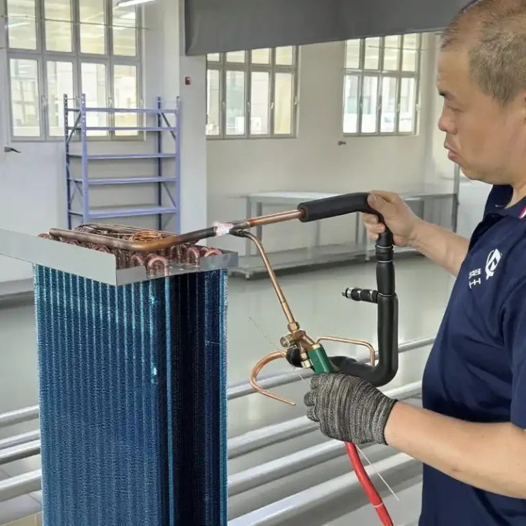 Evaporator and condenser installation, copper pipe welding.