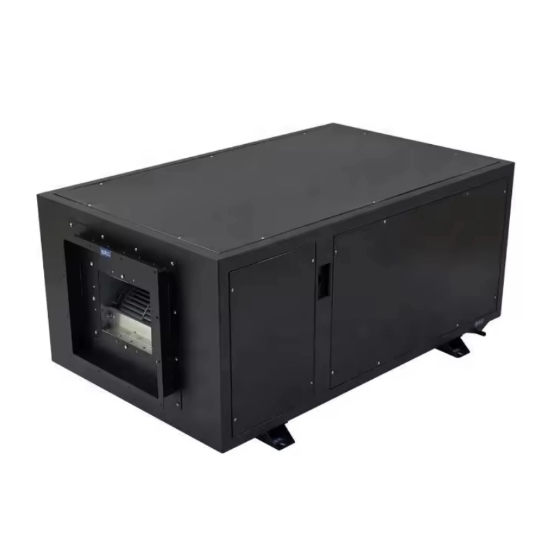 Industrial dehumidifier unit for greenhouse ceiling installation, showing main product view