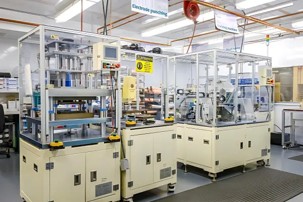 Industrial desiccant dehumidifier creating a strict dry room for lithium battery manufacturing.