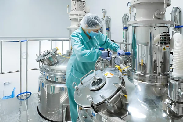 Industrial desiccant dehumidifier ensuring moisture control for pharmaceutical and biotech production equipment.