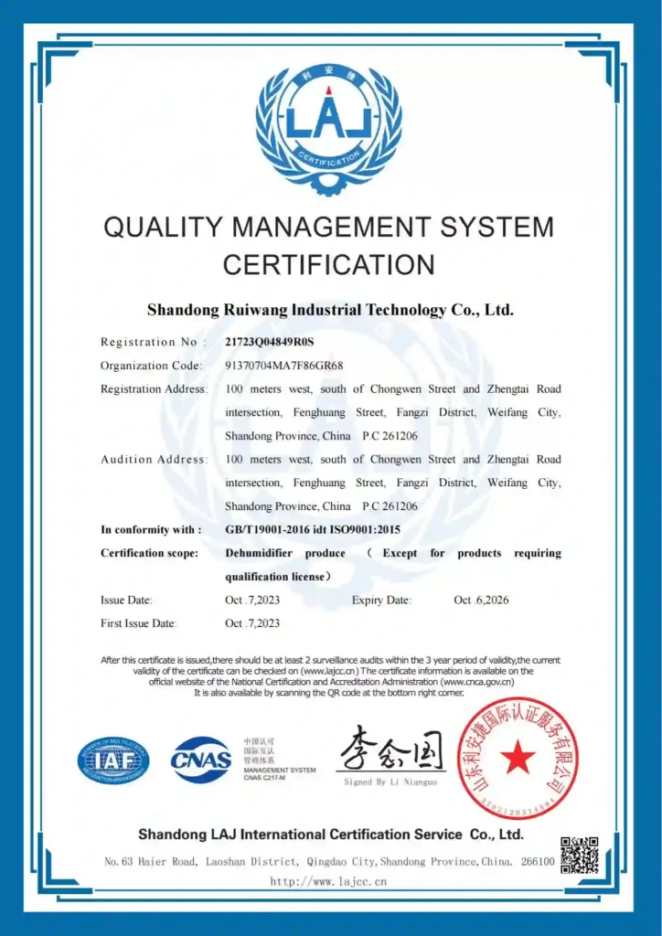 Quality Management System Certification for a Chinese company.