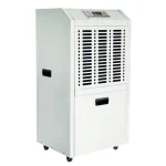 Portable commercial dehumidifier with a digital control panel and two handles.