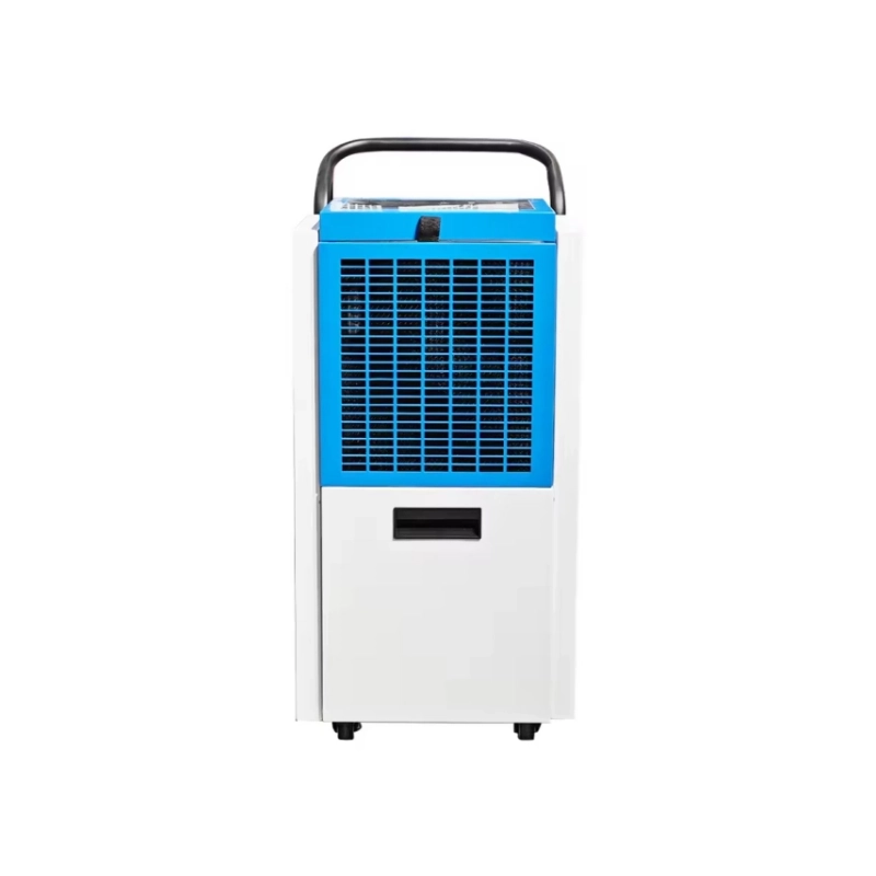 Front view of Commercial Dehumidifier with Pump featuring air intake grille and compact body