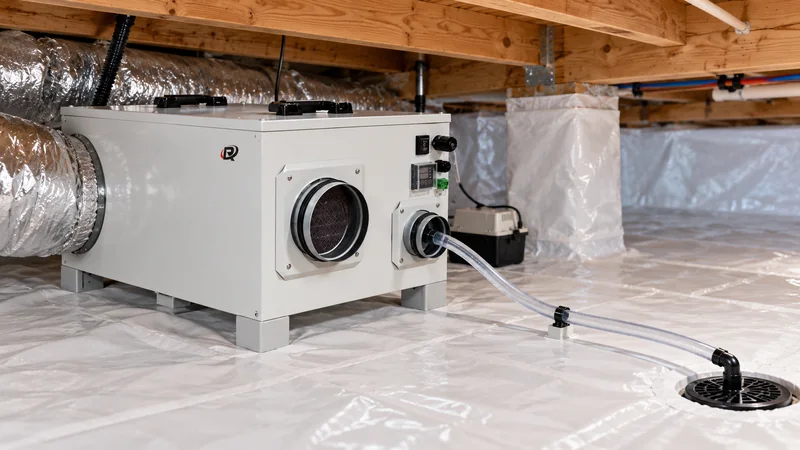 Crawl space dehumidifier condensate drain installation