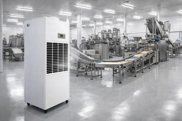 Industrial dehumidifier in a clean food processing plant