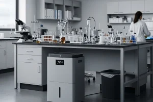 A powerful high temperature dehumidifier operating in a modern laboratory.