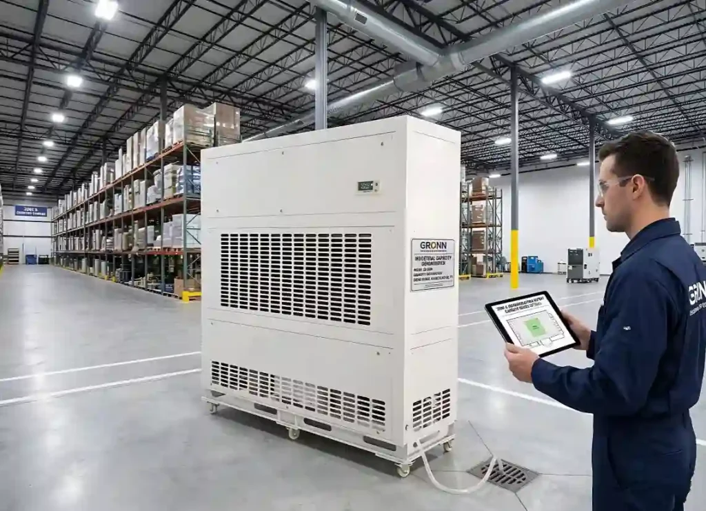 Industrial dehumidifier sizing assessment in a large warehouse environment