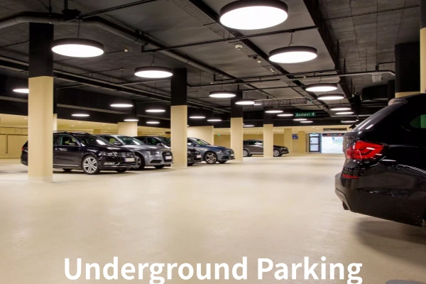 Underground parking area showing a space applicable for commercial dehumidifiers for basements